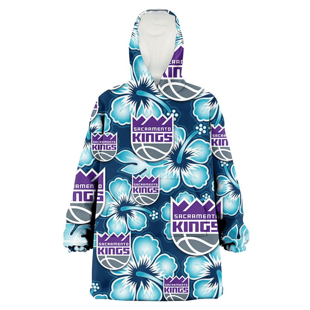 Sacramento Kings Dark Turquoise Hibiscus Navy Background 3D Printed Hoodie Blanket Snug Hoodie