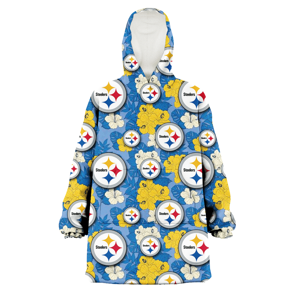 Pittsburgh Steelers Yellow White Hibiscus Powder Blue Background 3D Printed Hoodie Blanket Snug Hoodie