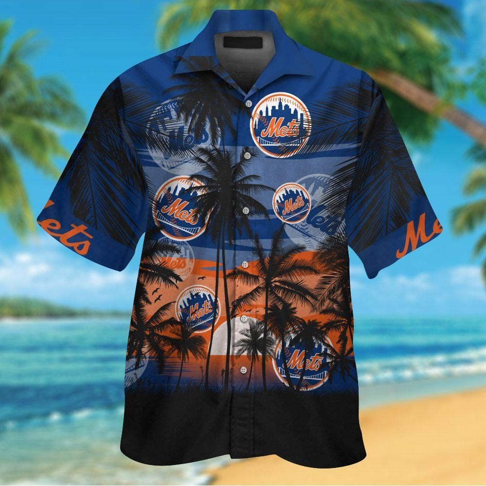 New York Mets Short Sleeve Button Up Tropical Shirt Hawaiian Shirt