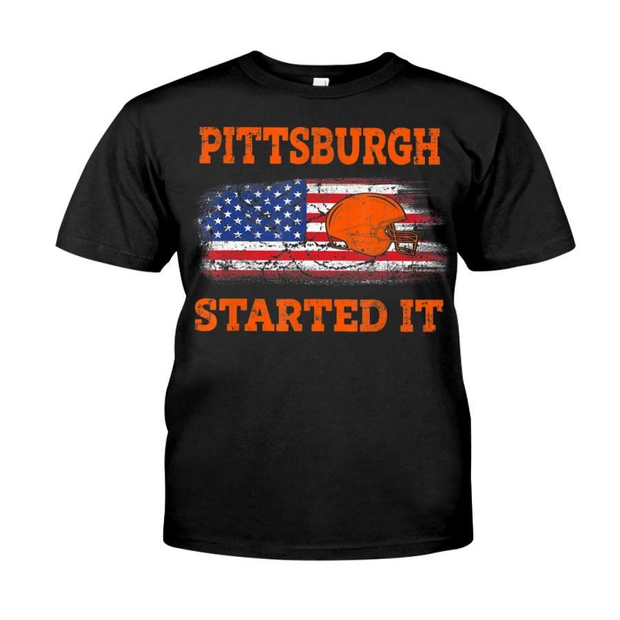 Vintage Pittsburgh Started It Helmet Flag US Flag Classic T-Shirt By Vevotee Store