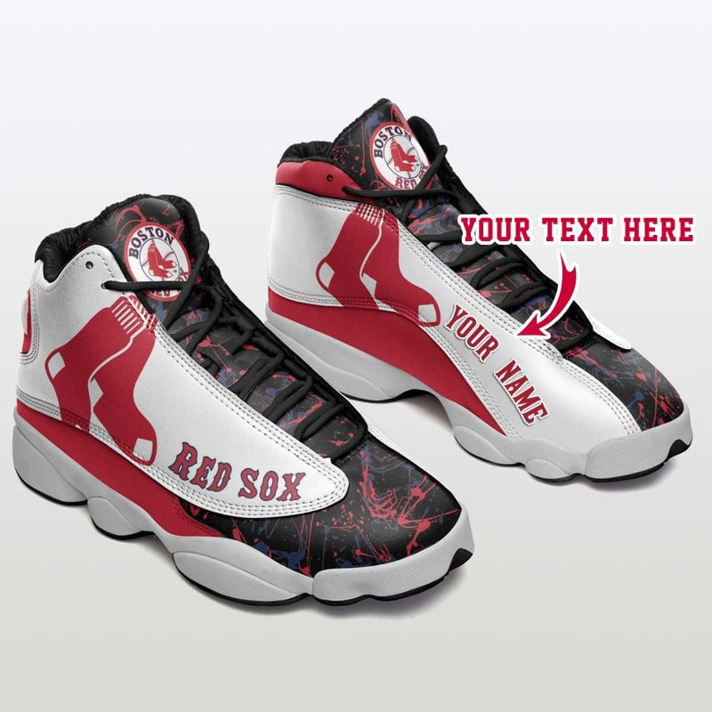 Custom Name MLB Boston Red Sox Baseball Team Name And Logo Air Jordan 13 Sneakers JD13 V127