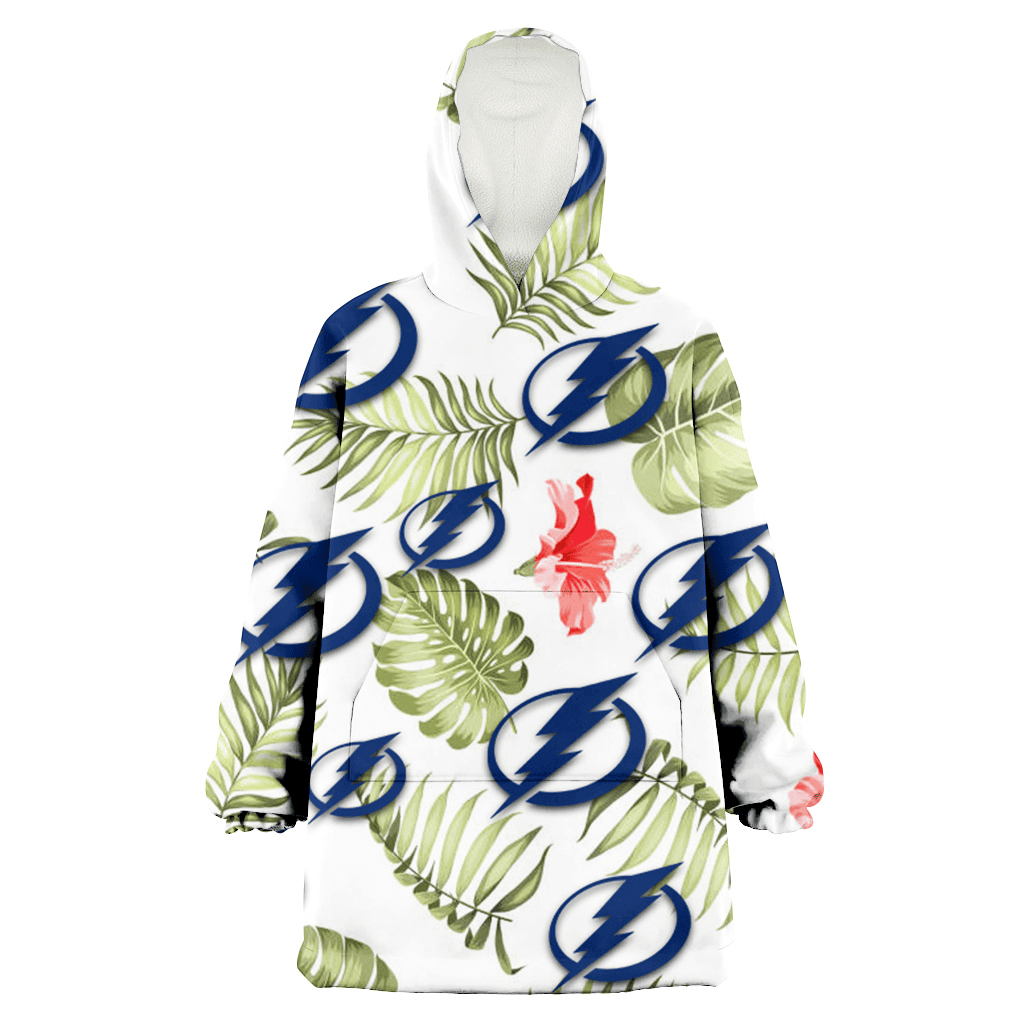 Tampa Bay Lightning Light Salmon Hibiscus Green Leaf White Background 3D Printed Hoodie Blanket Snug Hoodie