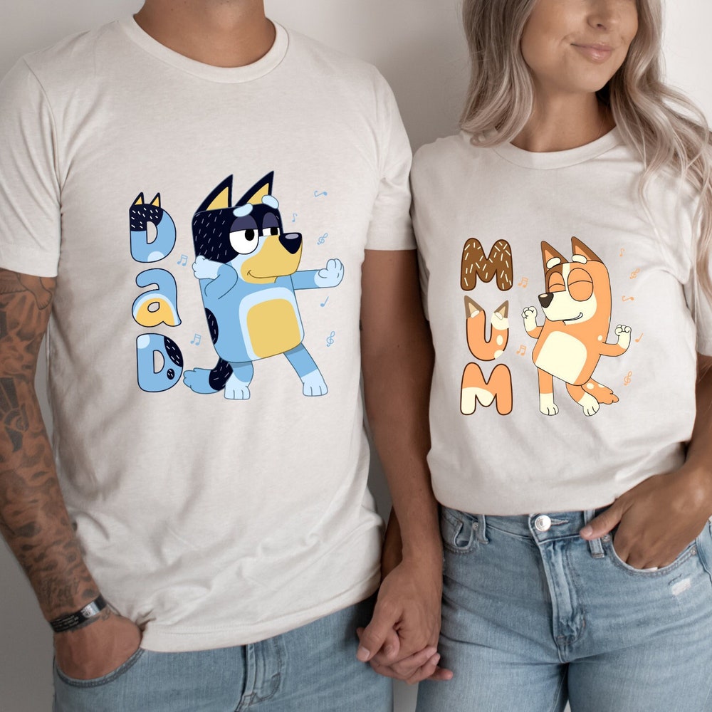 Funny Dancing Blue Dog Dad Mum Shirts , Couple  Shirts , Cute Mum Shirts Teeglow Teecowboy