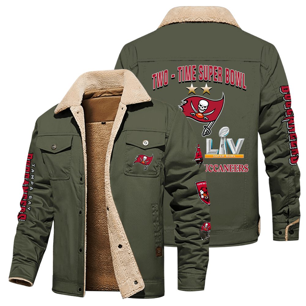 Tampa Bay Buccaneers NFL Two Time Super Bowl Champions Green Stand Collar Jacket