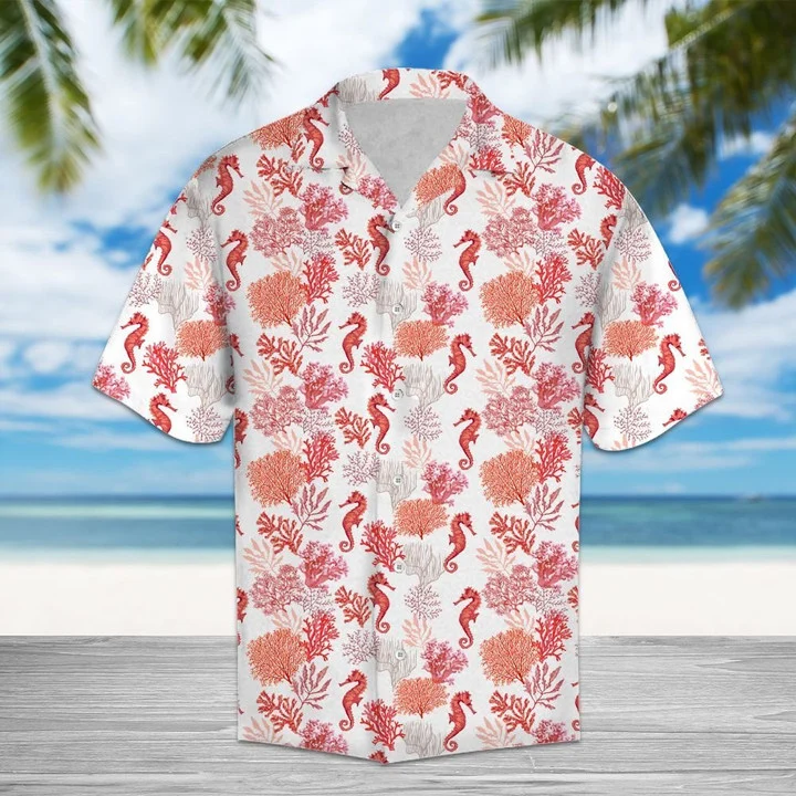 Amazing Seahorse Watercolor Pink Hawaiian Shirt, Short Sleeve Hawaiian Aloha Shirt For Men And Women