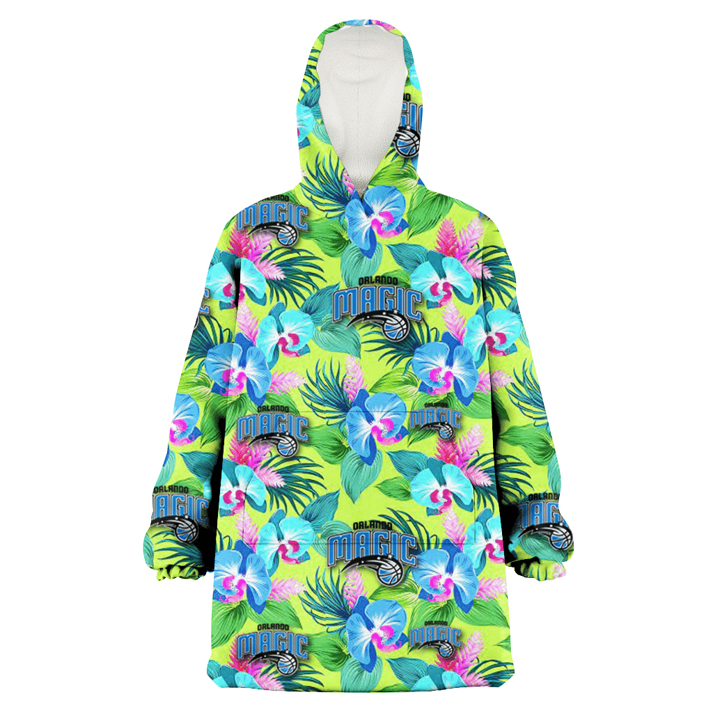 Orlando Magic Blue Orchid Green Pink Leaf Green Background 3D Printed Hoodie Blanket Snug Hoodie