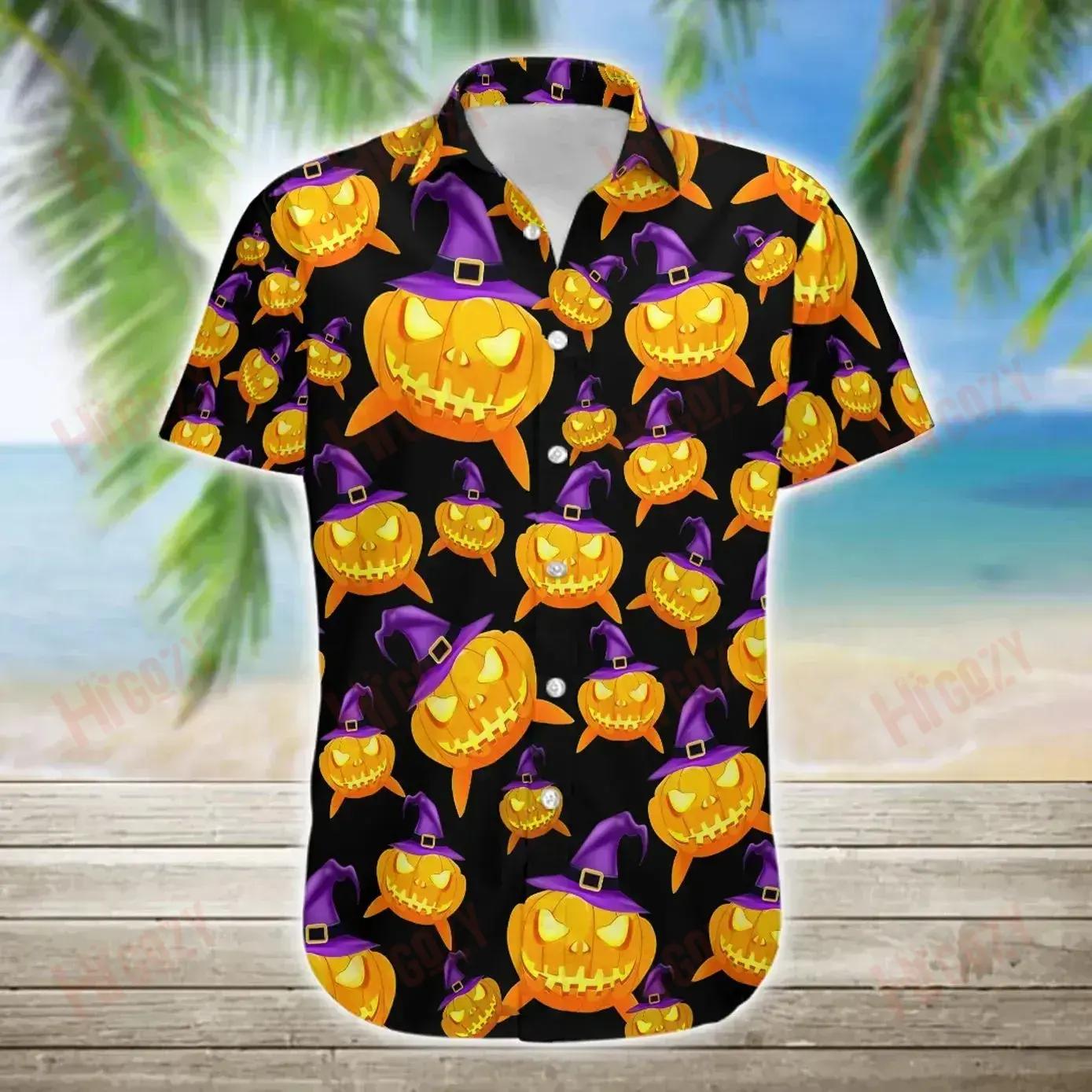 Pumpkin Shark Hawaiian Shirt Vacation Short Sleeve Best Hawaiian Shirts Hawaiian Shirts For Women, Hawaiian Shirt Gift, Christmas Gift Jack-o'-lantern ShirtHome Style