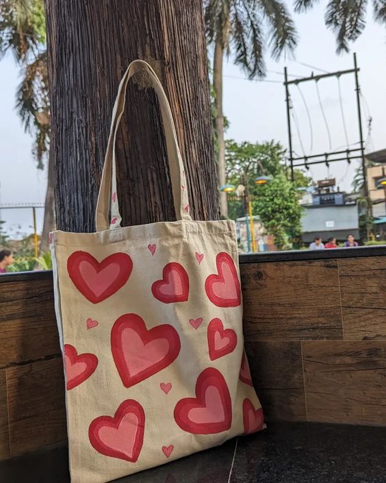 Pink heart medium size tote bag, Canvas Tote Bags, Tote Bag Design, Tote Bag Idea