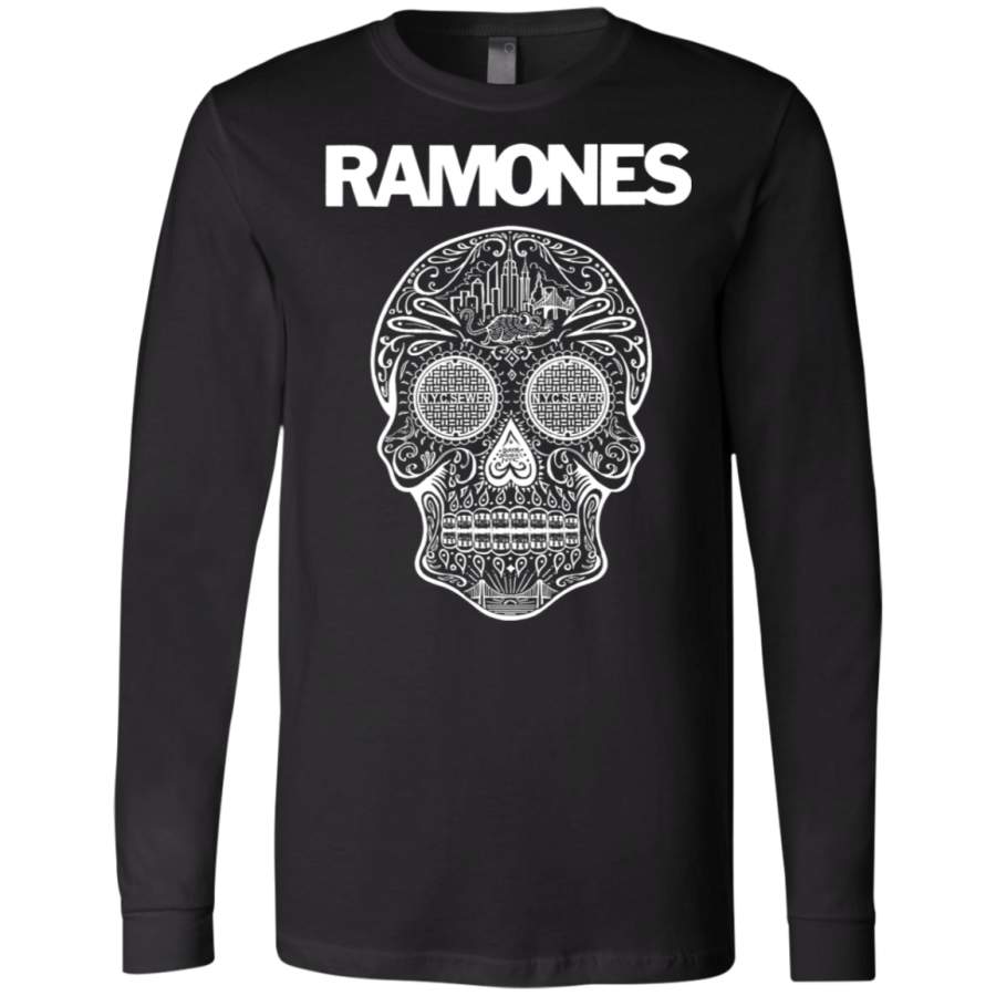Ramones Sugar Skull Logo Canvas Long Sleeves T-Shirt Donuink Store