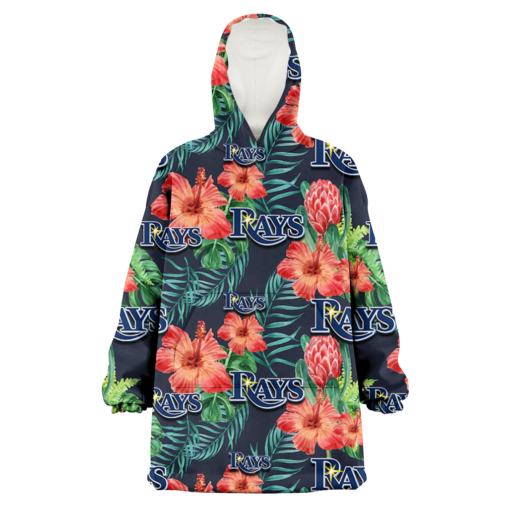 Tampa Bay Rays Orange Hibiscus Green Tropical Leaf Dark Background 3D Printed Hoodie Blanket Snug Hoodie