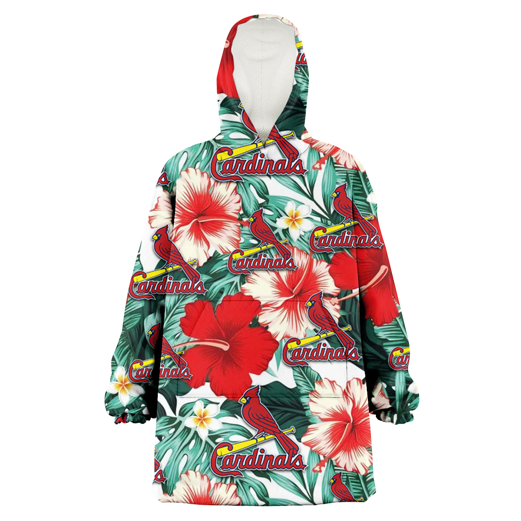 St. Louis Cardinals Red Coral Hibiscus White Porcelain Flower Banana Leaf 3D Printed Hoodie Blanket Snug Hoodie