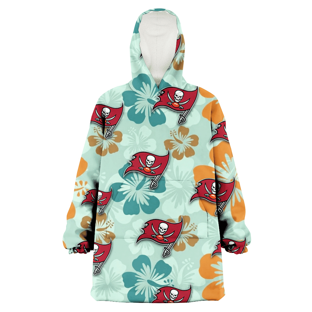 Tampa Bay Buccaneers Orange Green Hibiscus Pale Green Background 3D Printed Hoodie Blanket Snug Hoodie