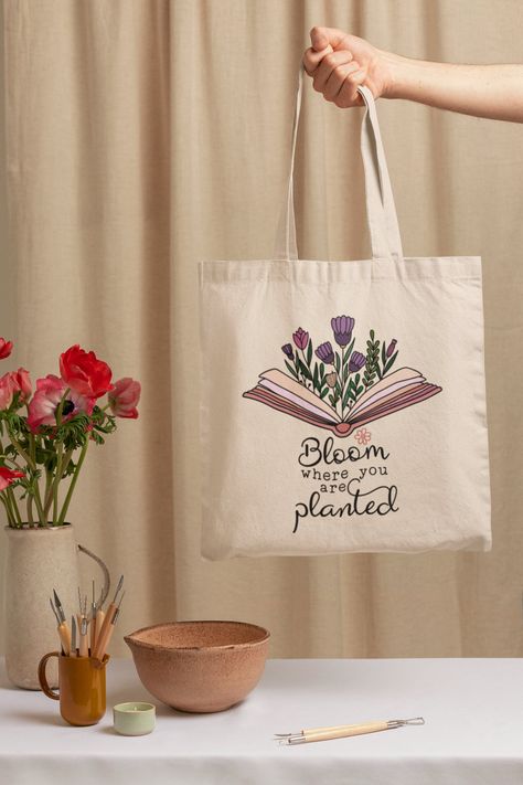 Reader Bloom Canvas Tote Bag | Student tote Bag | Vintage Tote| Boho Tote Bag | Sustainable Bag | Shopping Bag | School Bag