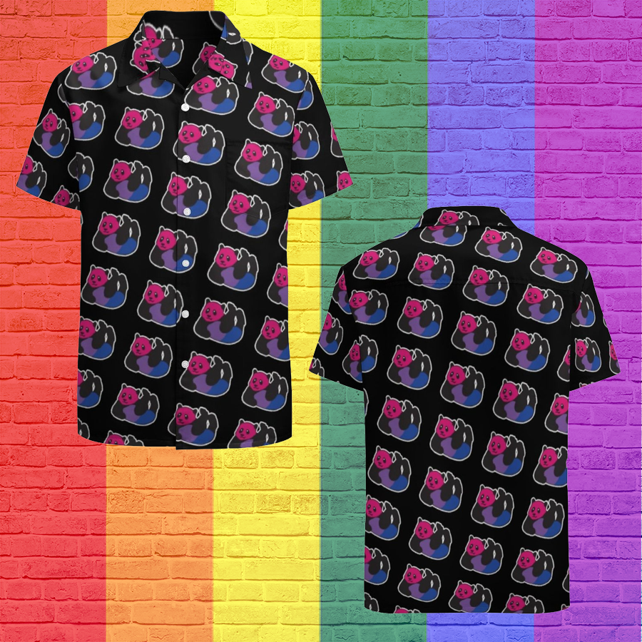 Bisexual Panda Lgbt Pride Hawaiian Vintage Shirt Mens Button Down Plus Size Tropical Hawaii Beach Shirts