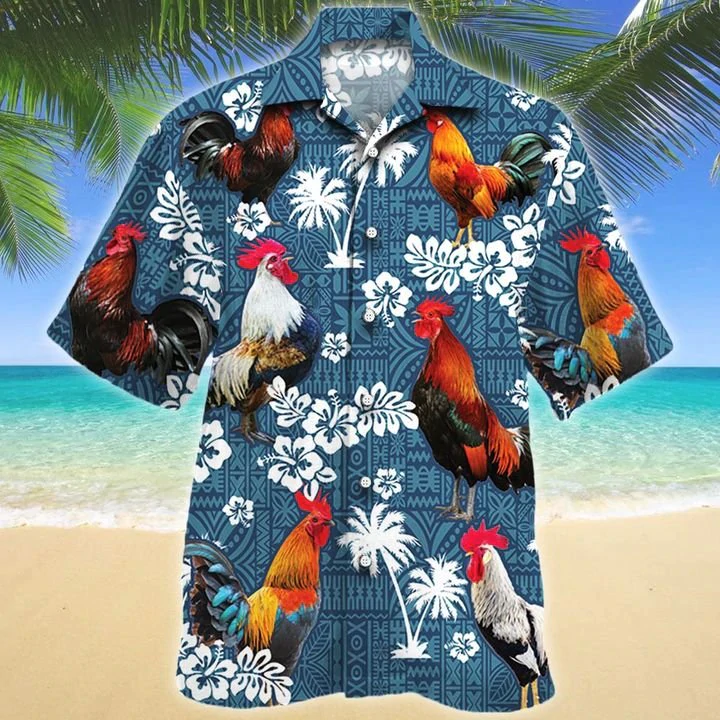 Rooster Lovers Blue Tribal Hawaiian Shirt, Chicken Hawaiian Shirts, Rooster Aloha Shirt For Men, Hawaii Shirt Woman