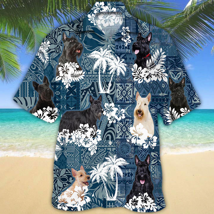 Scottish Terrier Hawaiian Shirt, Flowers Aloha Shirt For Dog Lovers, Men’S Hawaiian Shirt, Women’S Hawaiian Shirt