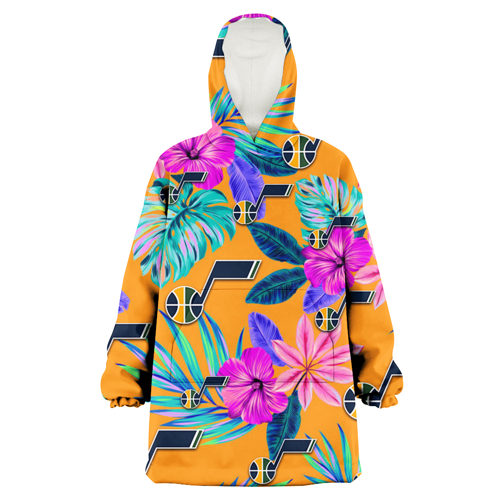 Utah Jazz Purple Hibiscus Neon Leaf Orange Background 3D Printed Hoodie Blanket Snug Hoodie