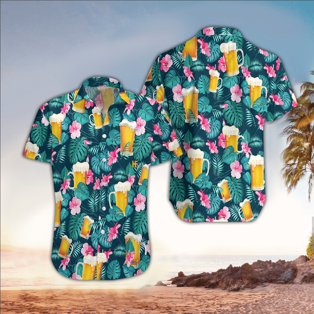 Beer Floral Aloha Hawaiian Shirt, Mens Hawaiian Shirt For Beer Lover, Hawaiian Shirt For Men