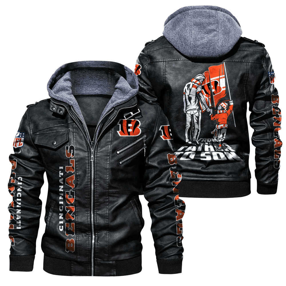 Cincinnati Bengals From Father to Son Zip Leather Jacket With Hood