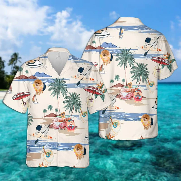 German Spitz Summer Beach Hawaiian Shirt, Hawaiian Shirts For Men Short Sleeve Aloha Beach Shirt