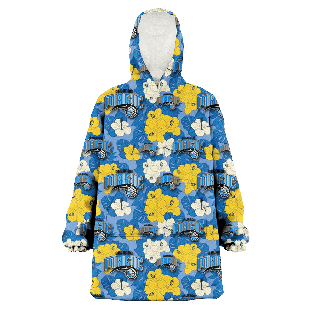 Orlando Magic Yellow White Hibiscus Powder Blue Background 3D Printed Hoodie Blanket Snug Hoodie