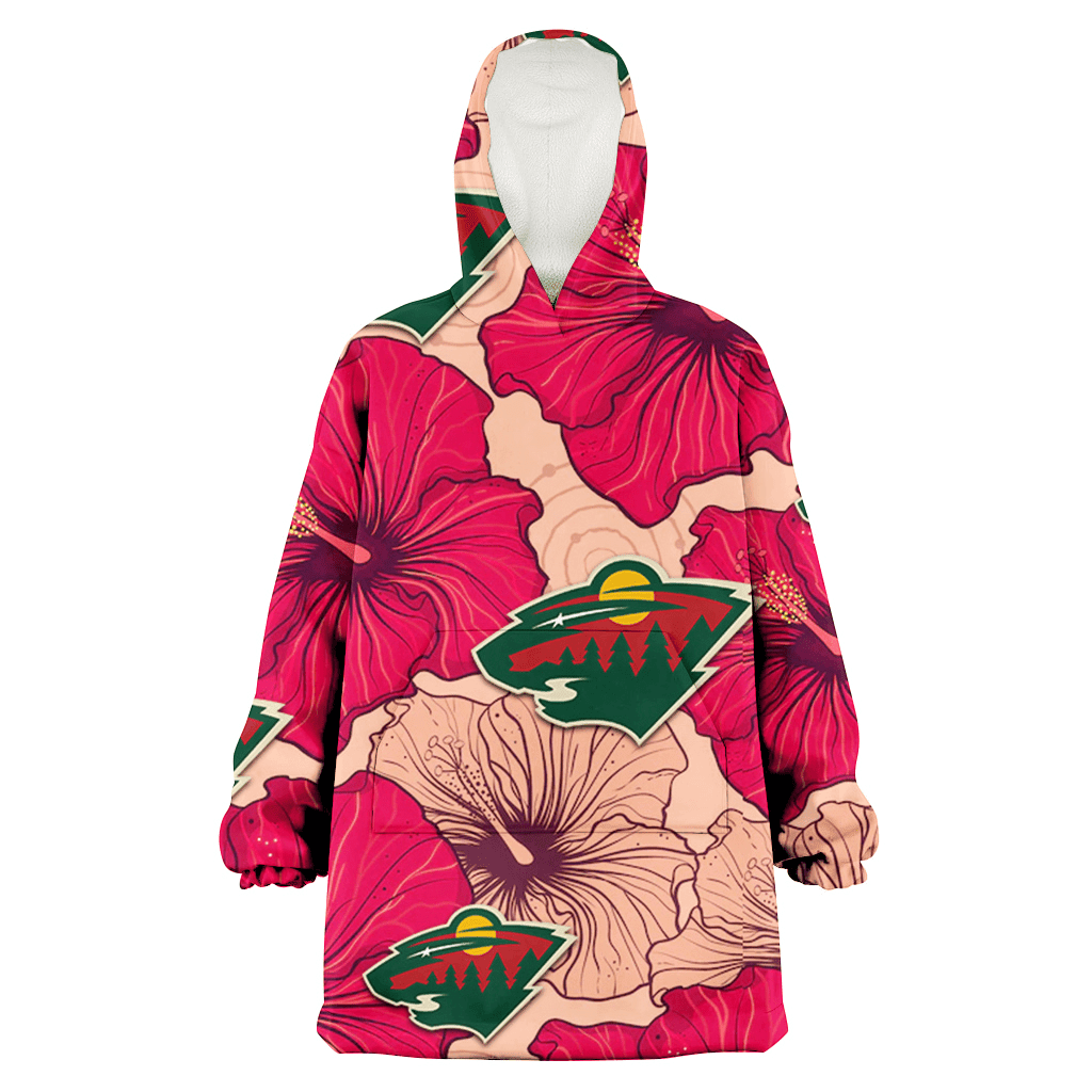 Minnesota Wild Red Beige Hibiscus Beige Background 3D Printed Hoodie Blanket Snug Hoodie