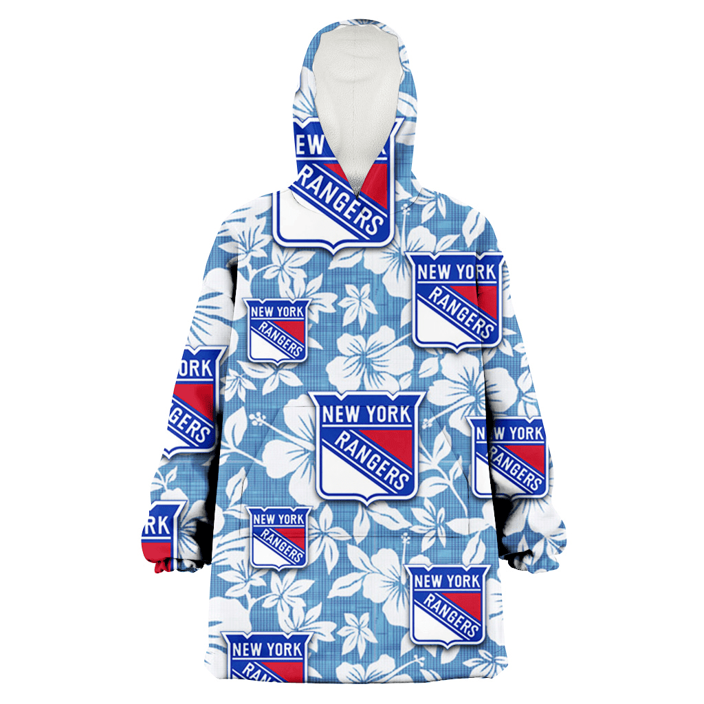 New York Rangers White Hibiscus Light Blue Texture Background 3D Printed Hoodie Blanket Snug Hoodie