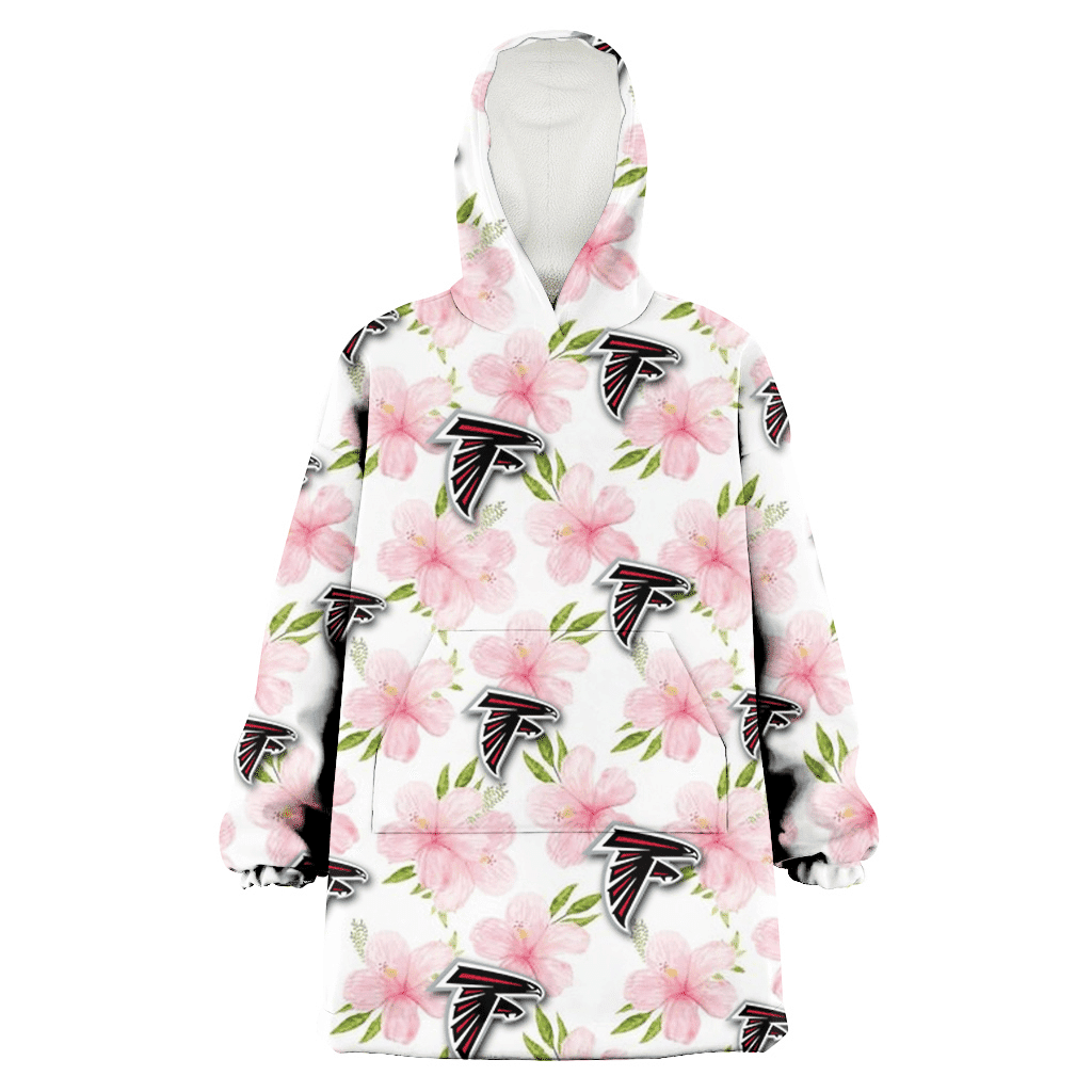 Atlanta Falcons Light Pink Hibiscus White Background 3D Printed Hoodie Blanket Snug Hoodie