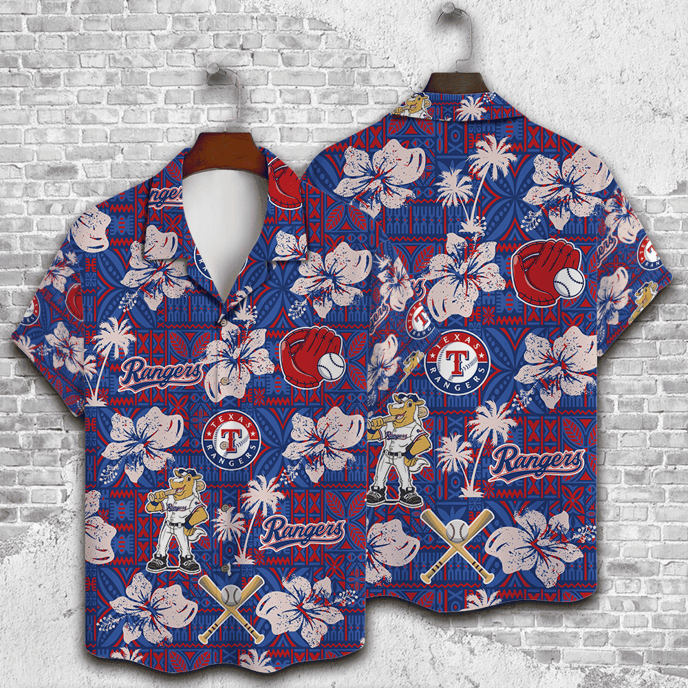 Texas Rangers Hibiscus Pattern Vintage Hawaiian Shirt