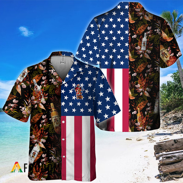 Us Flag Captain Morgan Tropical Flowers Hawaiian Shirt