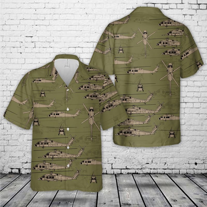 Sikorsky Uh-60 Black Hawk Silhouette Hawaiian Shirt