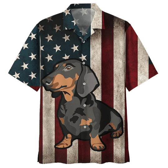 Classic Flag Dachshund Watercolor Design Hawaiian Shirt