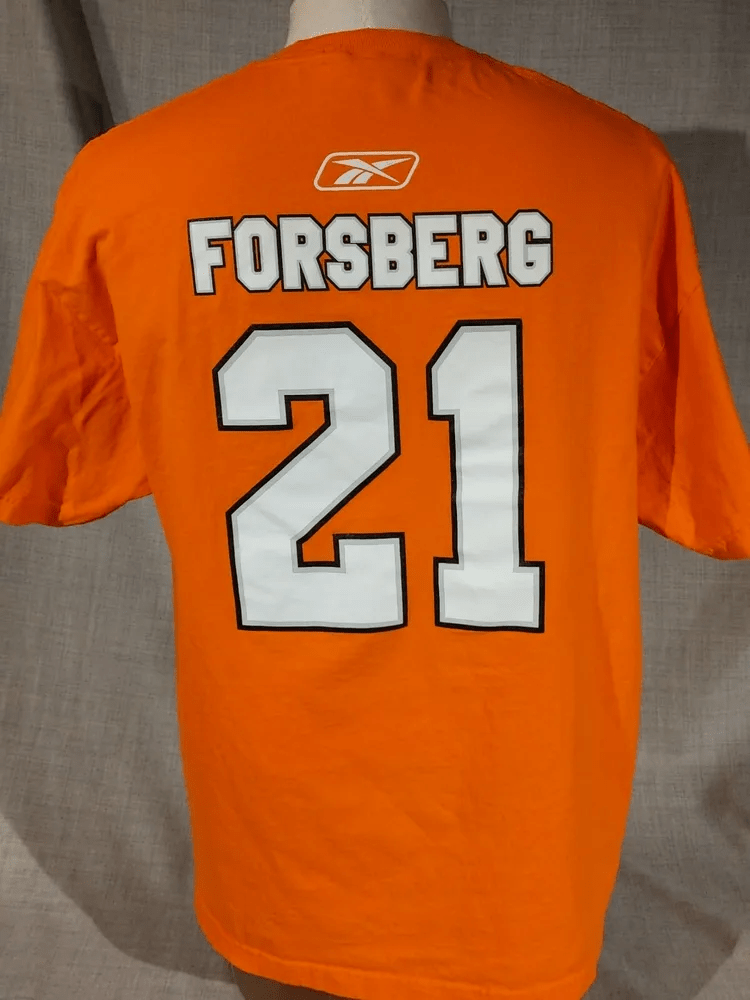 Vintage Reebok Philadelphia Flyers 21 Peter Forsberg Orange T Shirt X