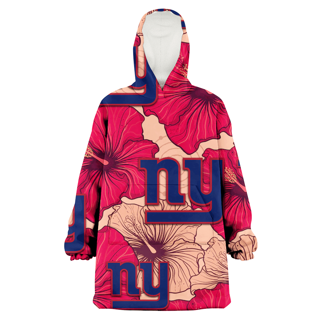 New York Giants Red Beige Hibiscus Beige Background 3D Printed Hoodie Blanket Snug Hoodie