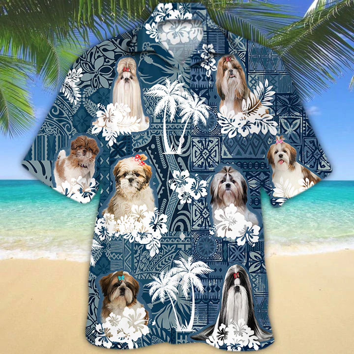 Shih Tzu Hawaiian Shirt, Flowers Aloha Shirt For Dog Lovers, Men’S Hawaiian Shirt, Women’S Hawaiian Shirt