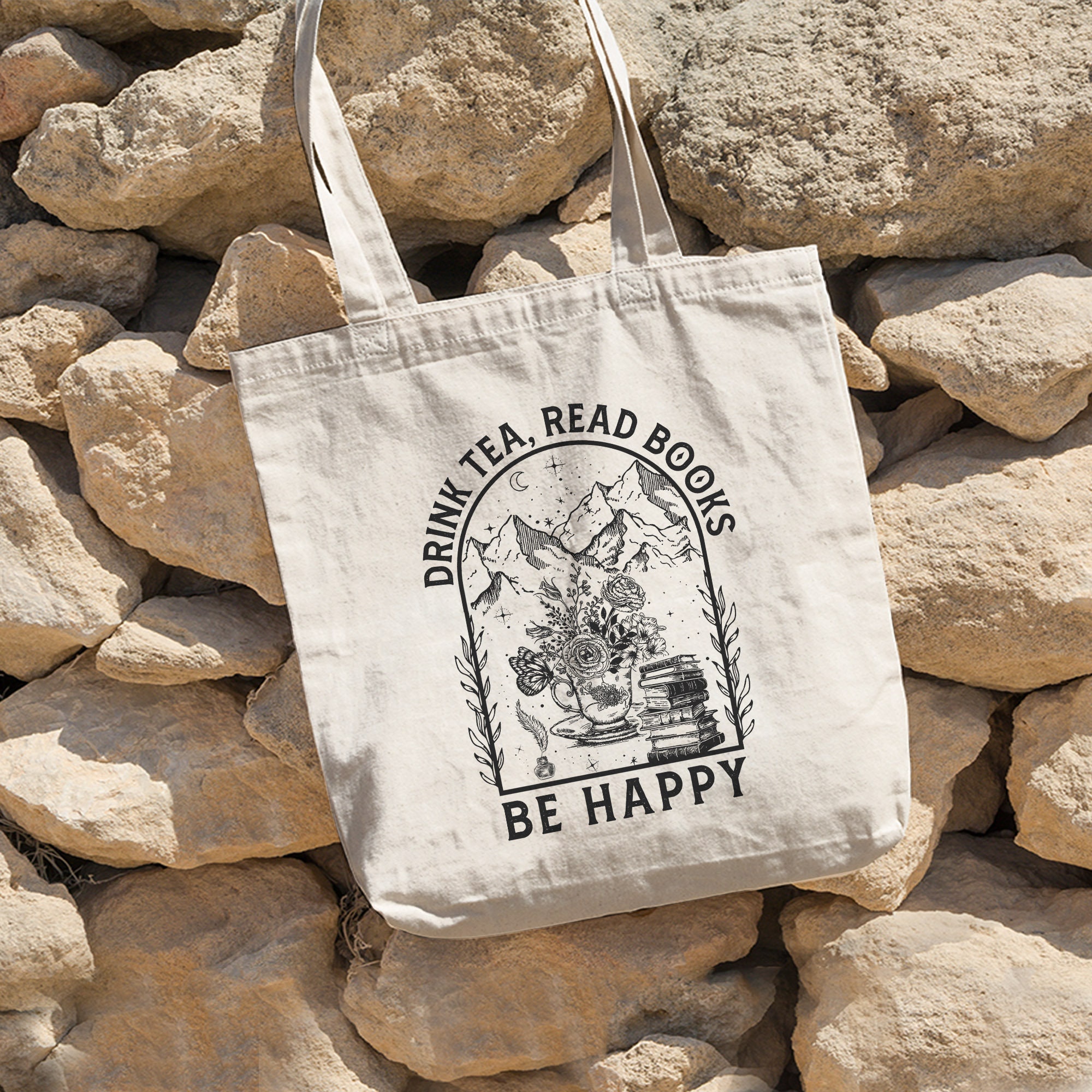 Drink Tea Read Books Be Happy Tote Bag,Teacher Tote Bag,Book Lover Tote Bag,Librarian Tote Bag,Gift For Teacher,Bookish Tote,Gift For Reader