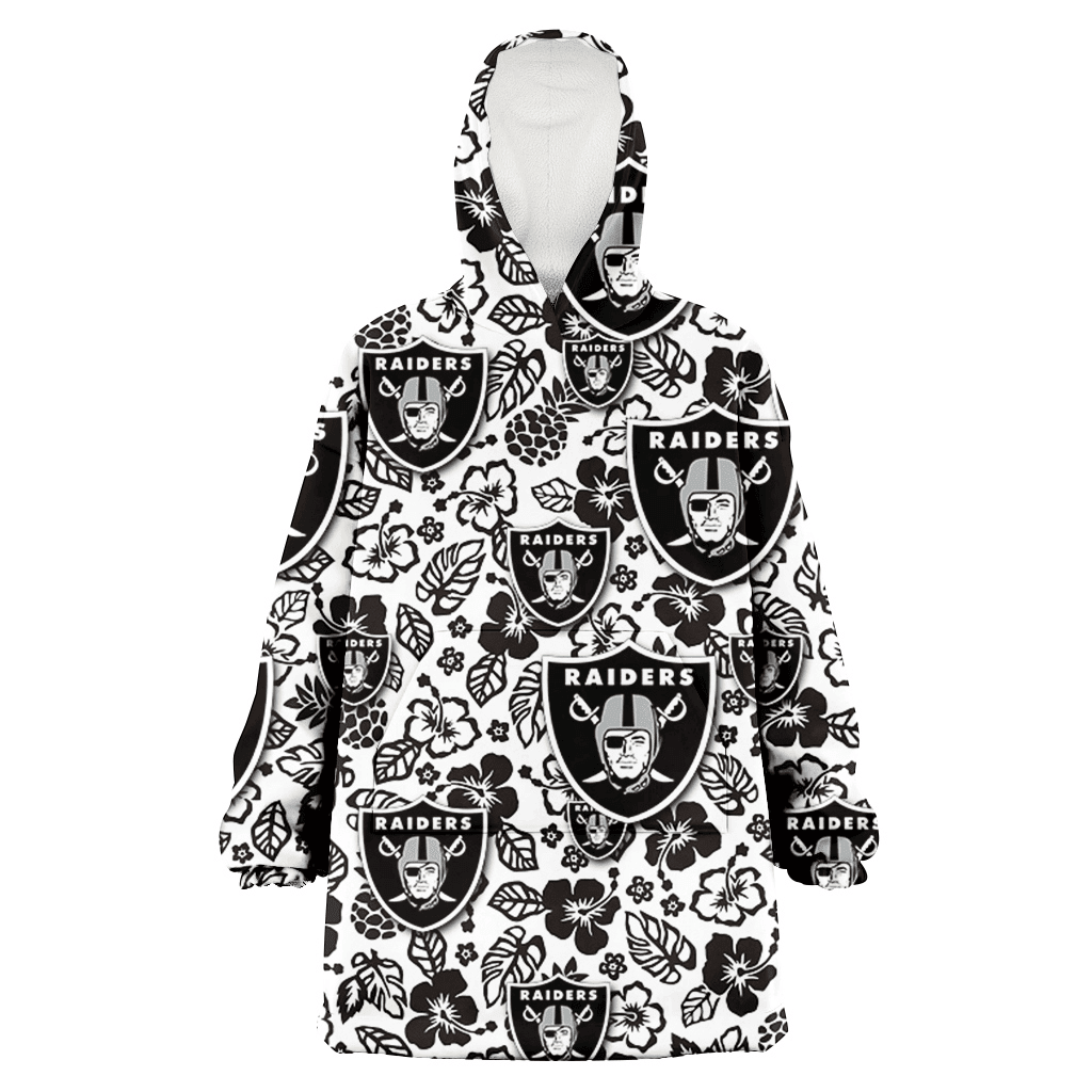 Las Vegas Raiders Black And White Hibiscus Leaf White Background 3D Printed Hoodie Blanket Snug Hoodie