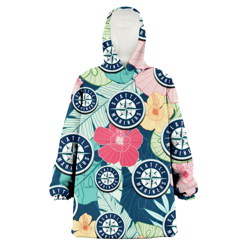 Seattle Mariners Colorful Sketch Hibiscus Dark Green Background 3D Printed Hoodie Blanket Snug Hoodie