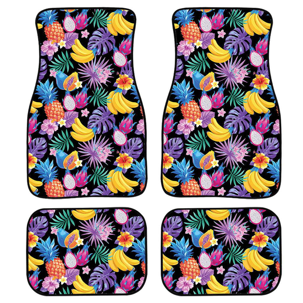 Tropical Palm And Hawaiian Fruits Print Front And Back Car Floor Mats, Front Car Mat