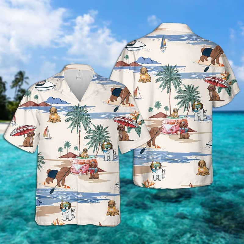 Cookapoo Summer Beach Hawaiian Shirt, Dog Beach Short Sleeve Hawaiian Shirt