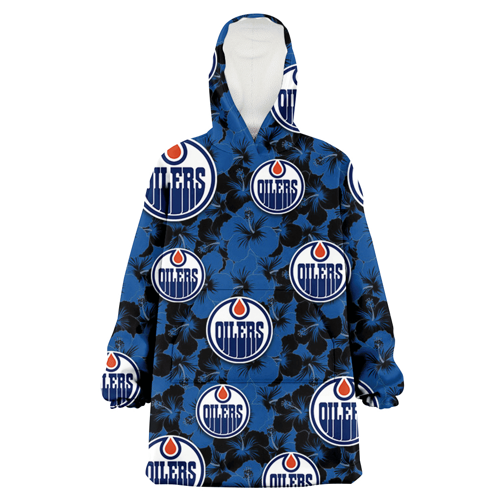 Edmonton Oilers Black Dark Blue Hibiscus Black Background 3D Printed Hoodie Blanket Snug Hoodie