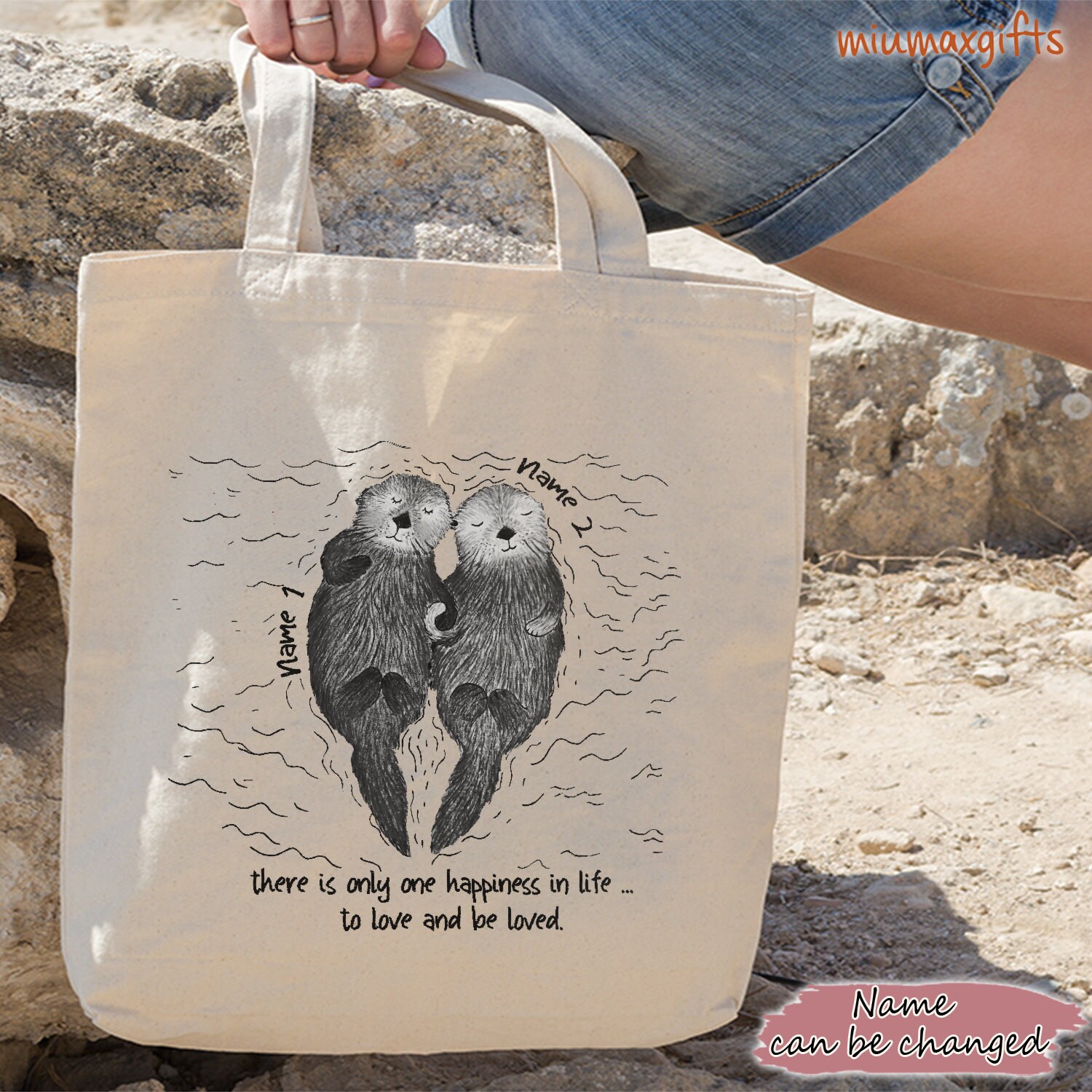 Otter Couple Tote Bag, Otter Valentine Bag, Otter Bag, Otter Design By Miumaxgift, Valentine Gifts, Valentine Tote Bag, Gift For Girlfriend