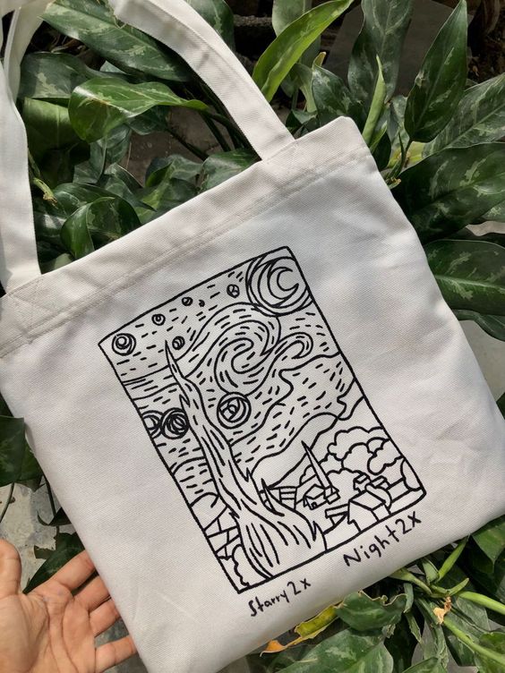 Tote bag Van Gogh, pintada a mano, Canvas Tote Bags, Tote Bag Design, Tote Bag Idea