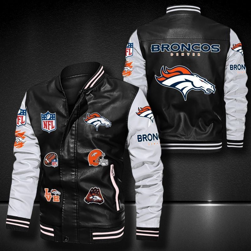 Denver Broncos Leather Varsity Jacket Bomber Coat