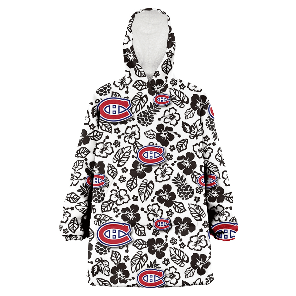 Montreal Canadiens Black And White Hibiscus Leaf White Background 3D Printed Hoodie Blanket Snug Hoodie