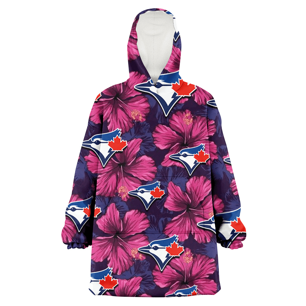 Toronto Blue Jays Plum Vilolet Hibiscus Dark Navy Leaf Black 3D Printed Hoodie Blanket Snug Hoodie