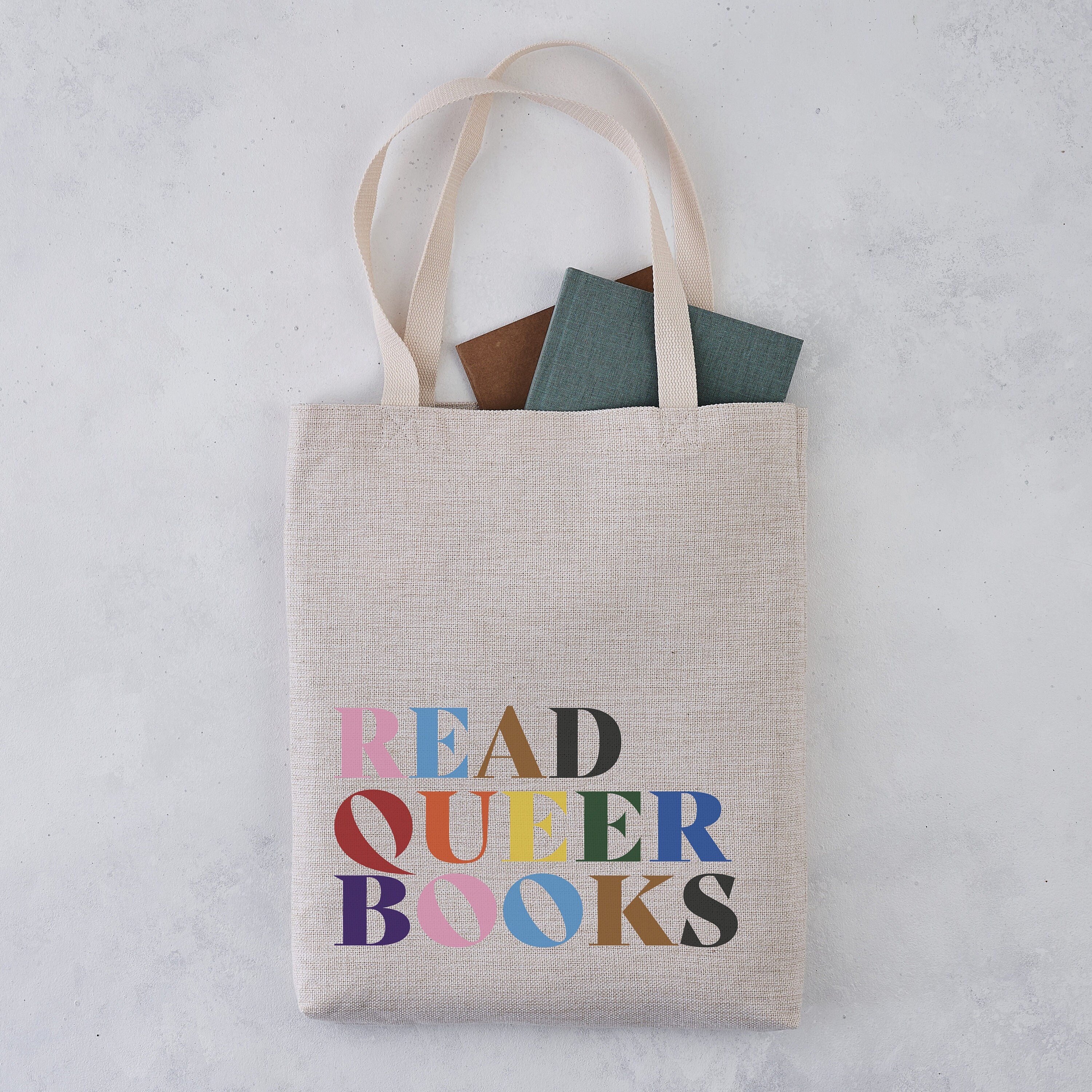 Read Queer Books Rainbow Tote Bag – Literary Tote – Book Bag – Book Gifts – LGBTQ – Pride Month