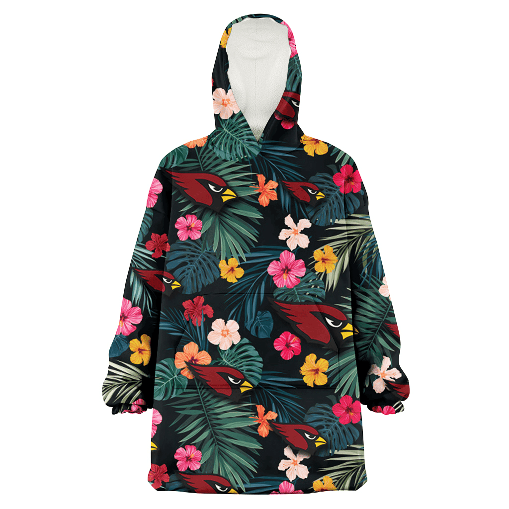 Arizona Cardinals Pink Yellow Orange Hibiscus Big Tropical Leaf Black Background 3D Printed Hoodie Blanket Snug Hoodie