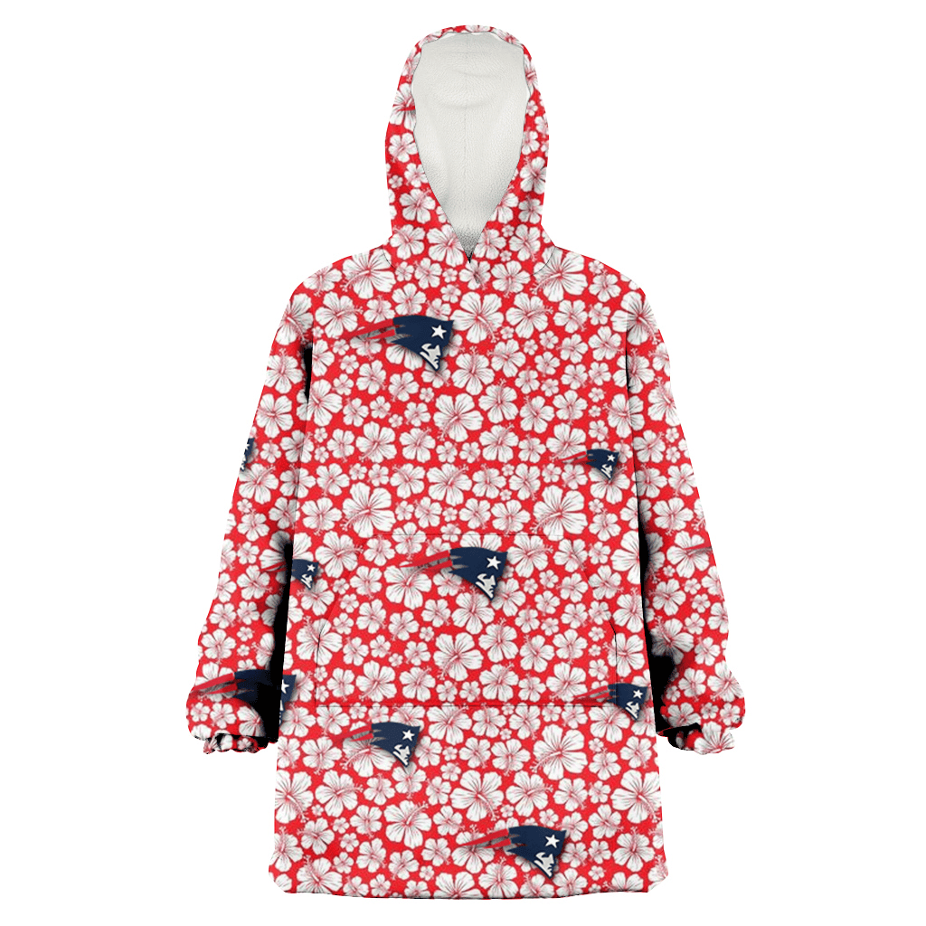 New England Patriots Tiny White Hibiscus Pattern Red Background 3D Printed Hoodie Blanket Snug Hoodie