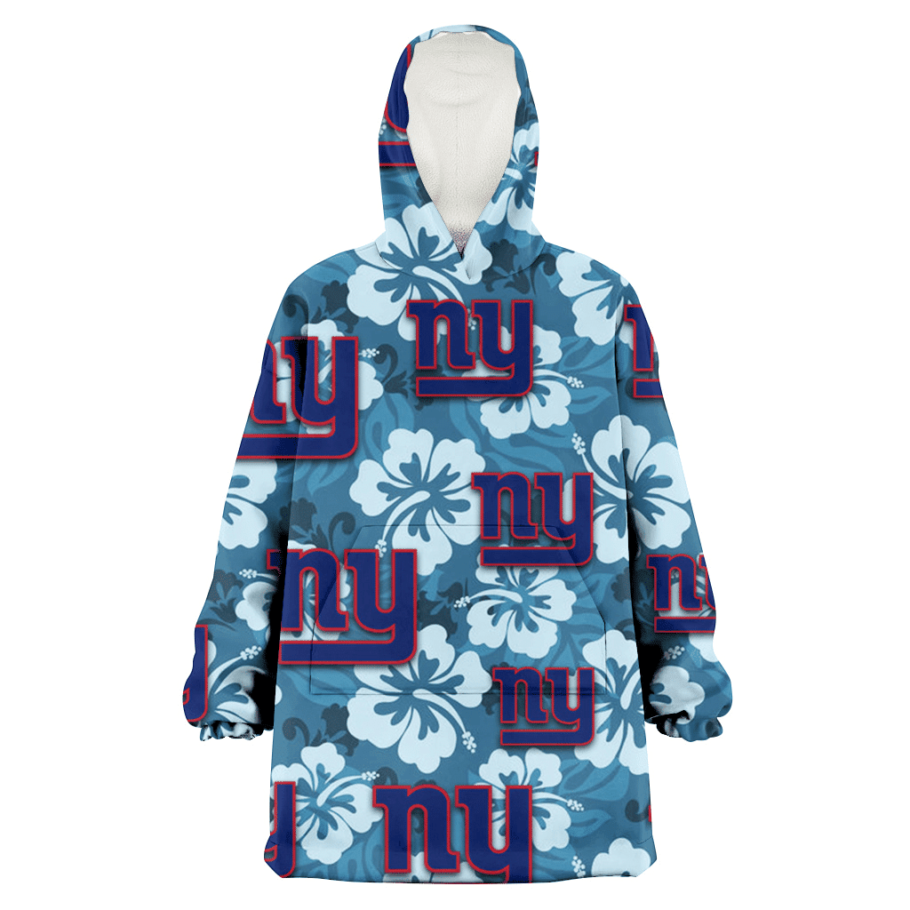 New York Giants Light Blue Hibiscus Blue Background 3D Printed Hoodie Blanket Snug Hoodie